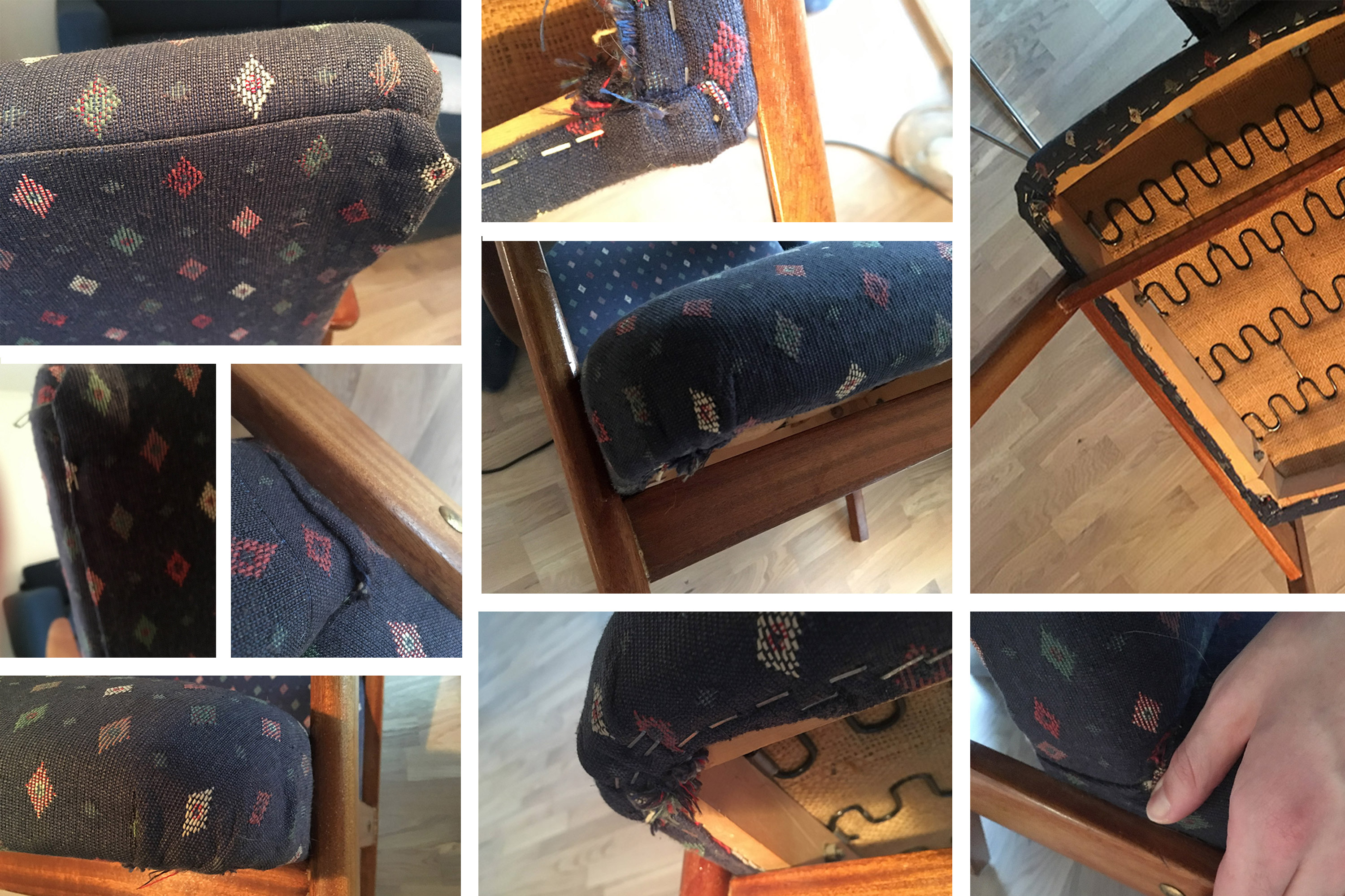 Photos taken to document upholstery work